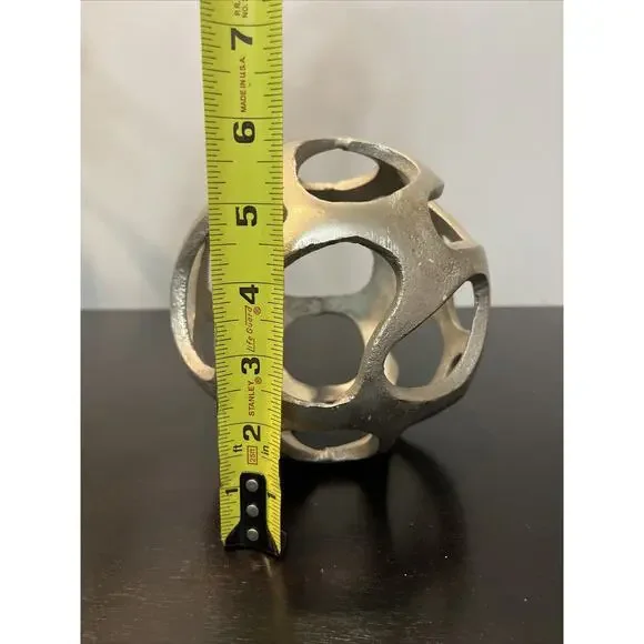 Silver Metal Decor Sphere Orb Globe Ball Accent Piece Modern Eclectic6” - Picture 3 of 3